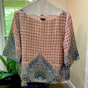 Ann Taylor paisley print blouse, lined, size Medium.  Pink base color